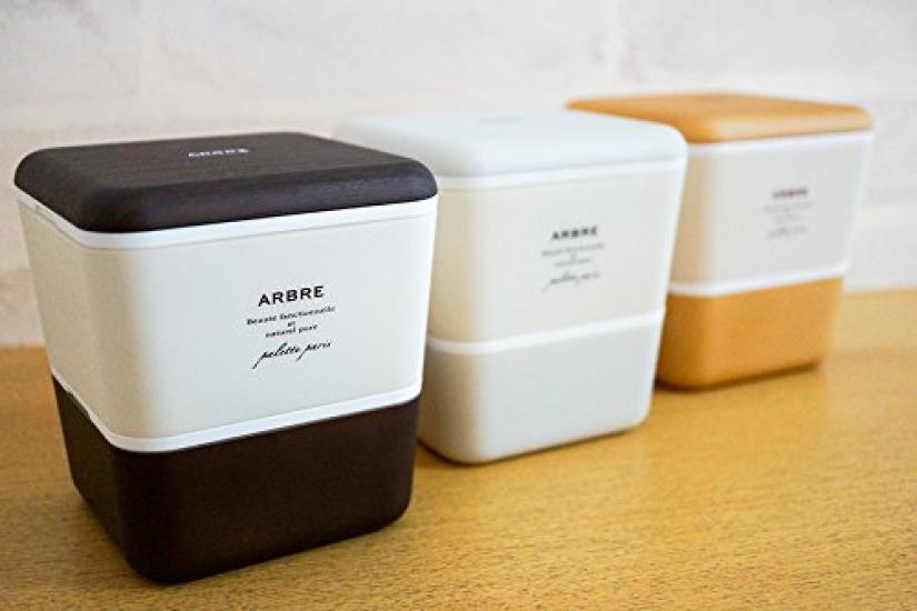 ARBRE Square Nest Lunch Wood Grain Chopsticks Box 276871 & Set, Brown,