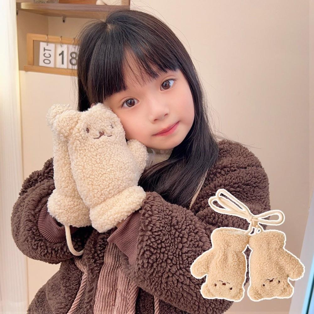 Polyester Kids Winter Gloves Soft Plush Thick Warm Gloves Bear Plush Mittens  For Girls