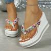 Leichter Luxus Strass Plateau Flip-Flops Dicke Sohle Höhenverstellbar Damen Sommer Freizeit Hausschuhe, Damenschuhe