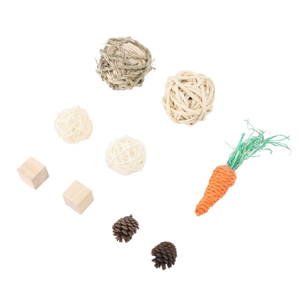 Hamster Chew Toys Set Corn Leaf Balls Branch Pine Cubes Carrots Teeth Grinding Relieve Boredom Guinea Pig Chew Toys