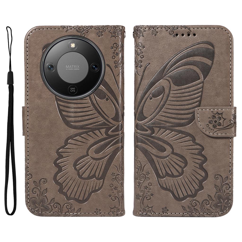 For Honor Magic8 Lite 5G/X9d 5G/X70 5G Case Butterfly Pattern PU Leather Folio Flip Phone Cover -  Blue