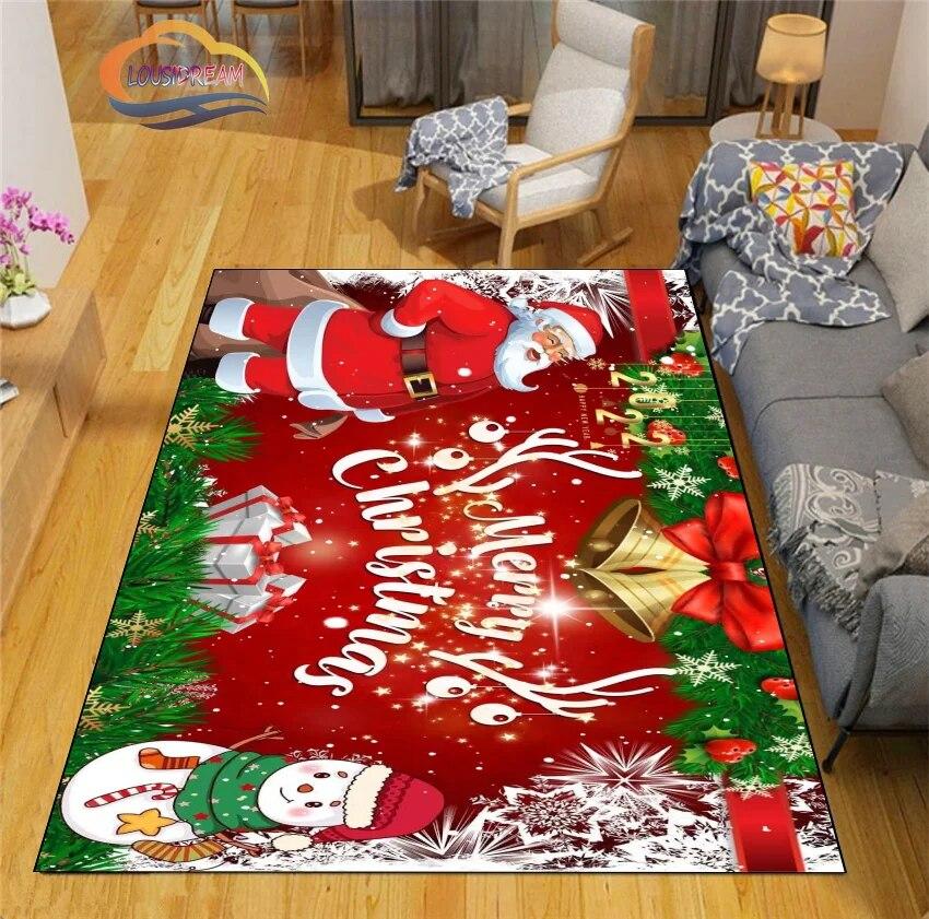 Christmas Rug Santa Playroom and Bedroom Plush Carpet Non-slip Soft Play Mat Bed Area Rug Parlor Decor
