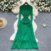 Autumn Winter Women Elegant Polo Collar Knitted Sweater Metal Button Long Maxi Split Pullover Dresses