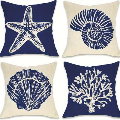 Shell, Starfish And Coral Patterns Digital Printing Pillow Cover Short Plush Suitable Living Bedrooms Sofas Throw Cushion Cover
