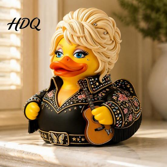 Small Desktop Display Piece Parton Memorial Duck Dolly Duck Figurine Country Music Statue Guitar-Themed Blonde Hair Musician Ornament Decorative