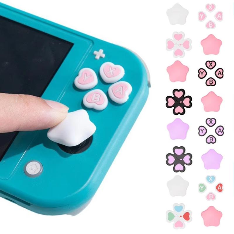 1 Set Anti-Slip Thumb Stick Caps + D-Pad Cover For Ns2 Accessories Cute Heart Shape Silicone Button Covers For Switch 2 Joycons