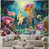 Lahasbja Blacklight Astronaut Tapestry UV Reactive Jellyfish Wall Hanging Fantasy Under The Sea World Wall Tapestries Aesthetic Neon Coral Plants