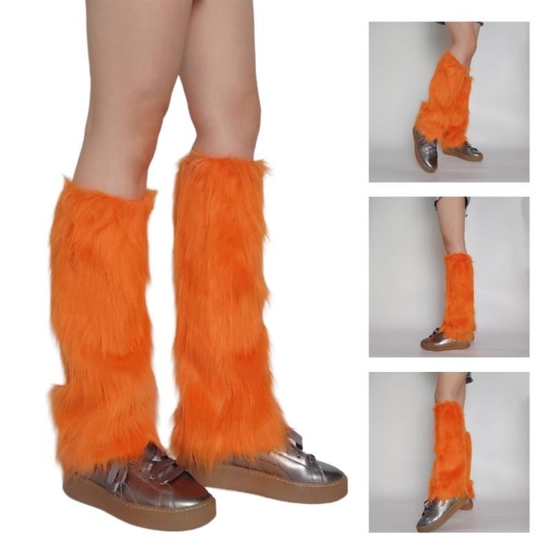 Damen Flauschige Kunstpelz Beinstulpen Pelz Absätze Lange Stiefel Manschetten Abdeckung Ein Paar Karneval Stiefelabdeckung Y2K JK Uniform