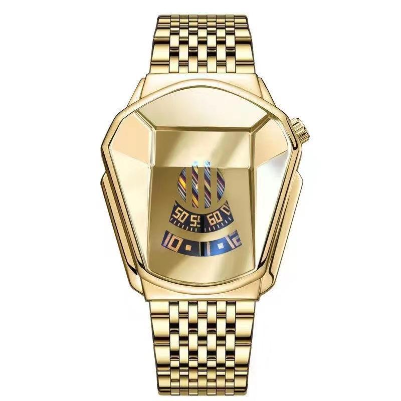 Fashion Locomotive Men S Watch Alloy Steel Belt Men S Quartz Watch Trend Dazzling Blue Watch золотой