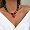 Acrylic Resin Love Heart Necklace Boho Colorful Pendant Necklace Beaded Choker Party Occasion