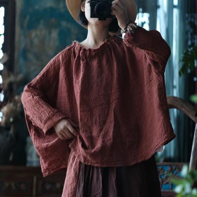 Women Vintage High Quality T-Shirts Long Sleeve Spring Solid Color Loose Women T-Shirts