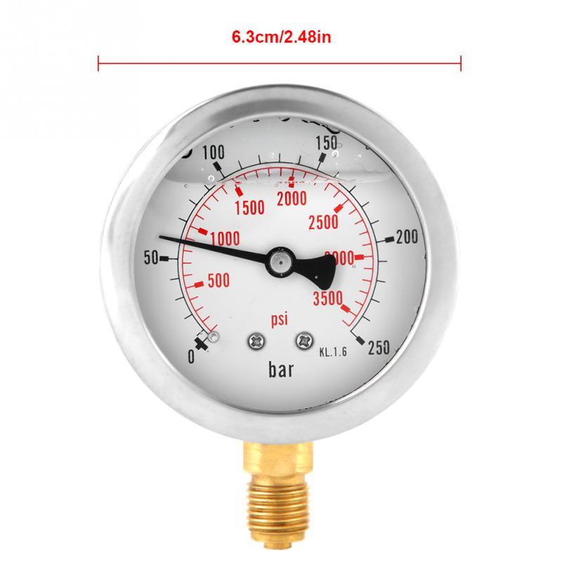 Metal Pressure Gauge 0-250Bar 3750PSI 0-600Bar 8500Psi 1/4" 63mm Dial Hydraulic Water Pressure Gauge manometer pressure measure