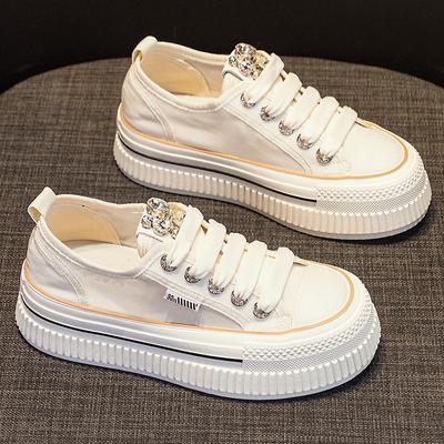 Summer Mesh Thick-soled White Shoes Summer New Breathable Thin Versatile Rhinestone Sports and Leisure Board Shoes