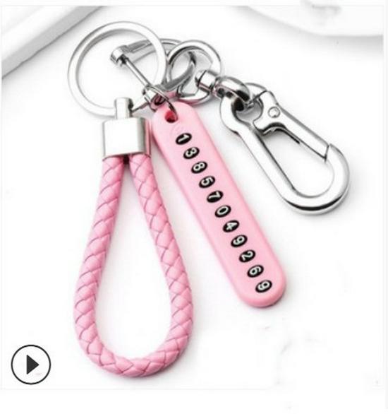 Anti-lost Number Plate Mobile Phone Braided Rope Keychain with 8-Shaped Buckle Pendant
