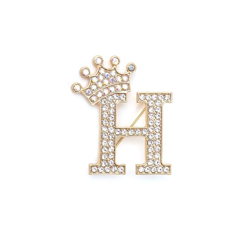 

1 шт. брошь-булавка для женщин и мужчин, брошь с инициалом, булавка на воротник, кристалл, страз, модная, от A до Z, золотистый тон, булавка-корсет H золотой