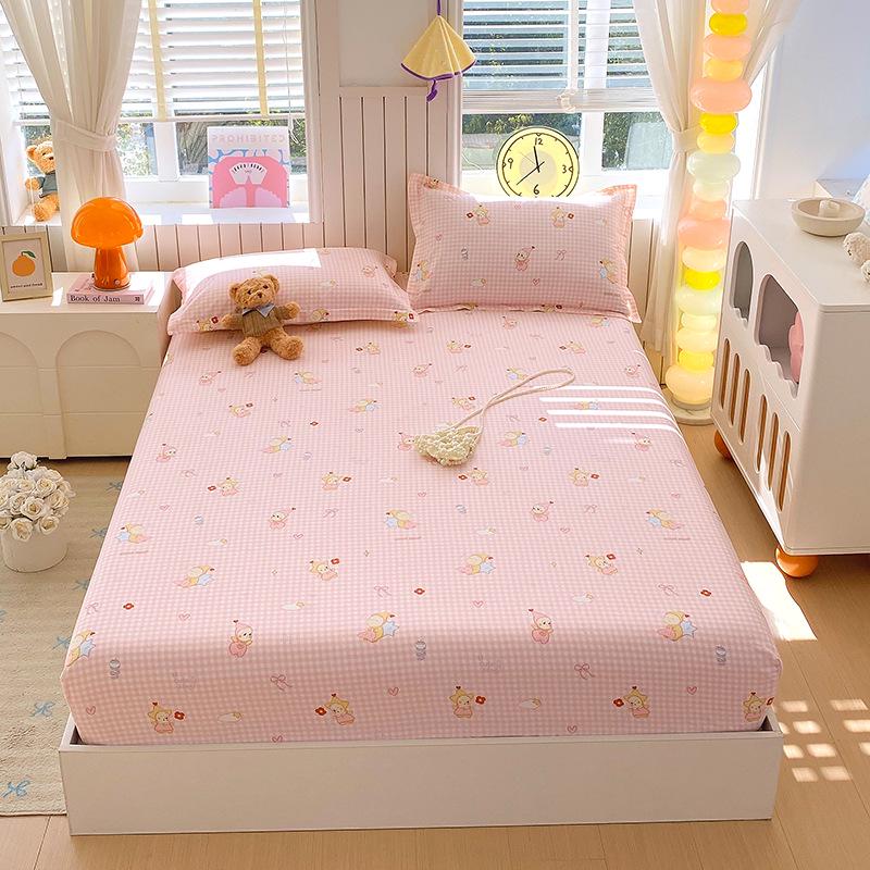 Pure Cotton Printed Single Bed Sheet Set - Fitted Sheet, Protective Cover, Pad Cover (3 Pieces)