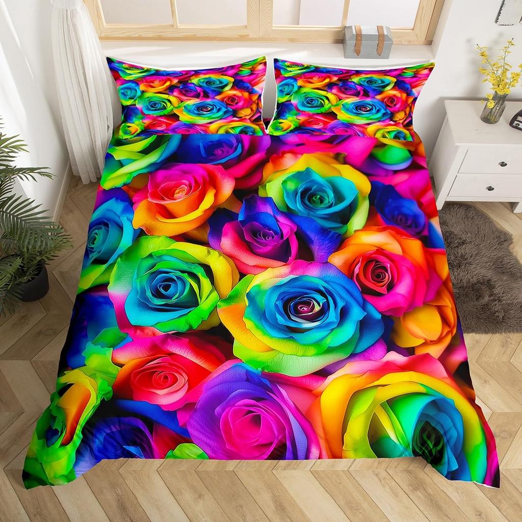 Rose Flower Duvet Cover Set Twin King Botanical Floral Bedding Set Garden Flowers Quilt Cover Valentine'S Day Bedspread Cover