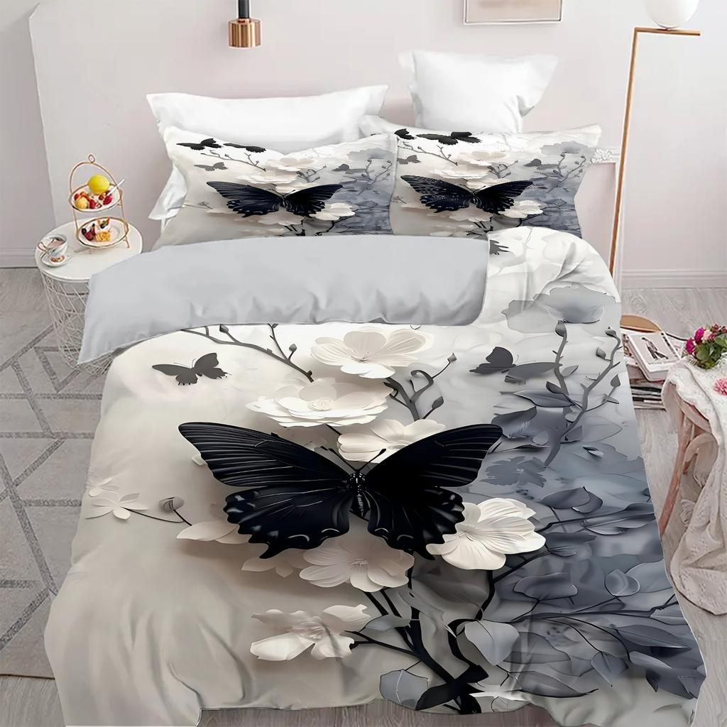 Comforter Elegant Butterfly Flower Pattern 3D Printed Abstract Art Style Bedding Set Soft Comfortable Luxury Set