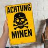 "German "Achtung Minen" Metal Sign, 20x30cm Military Decor.
