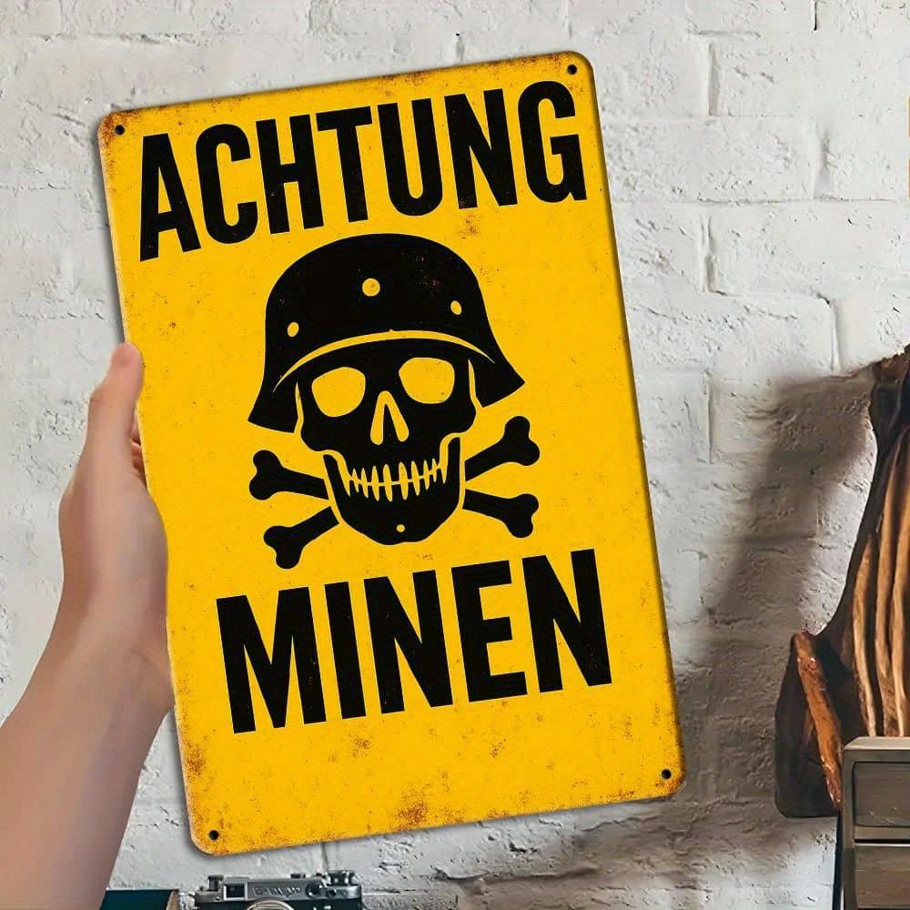 "German "Achtung Minen" Metal Sign, 20x30cm Military Decor.