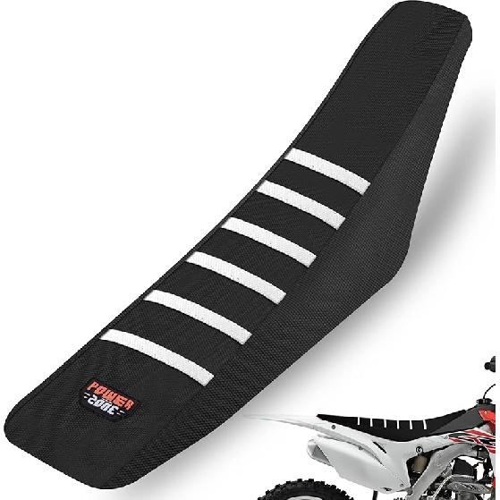 White Stripe Universial Seat Cover For Dirt Bike - Motorcycle Motorcross Enduro Seat Covers (Black)