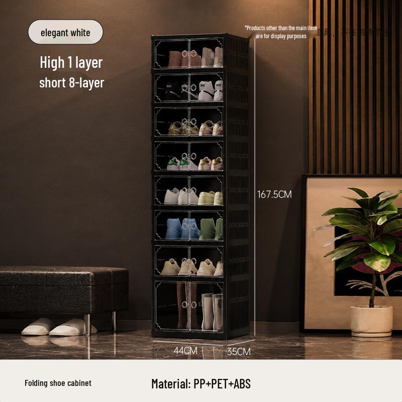Foldable No-Assembly Shoe Cabinet: Magnetic, Transparent, Dustproof, Large Capacity, Thickened Design for Home Use.