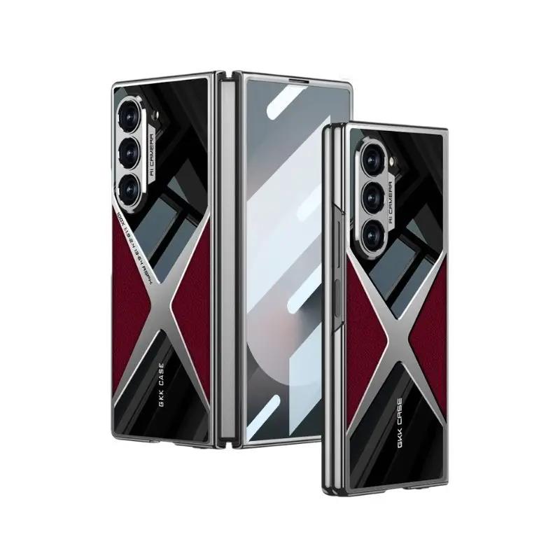 For Samsung Galaxy Z Fold 7 Case Luxury Business Leather Grain Plating360° Full Coverage Cover For Galaxy Fold7 Shockproof Funda