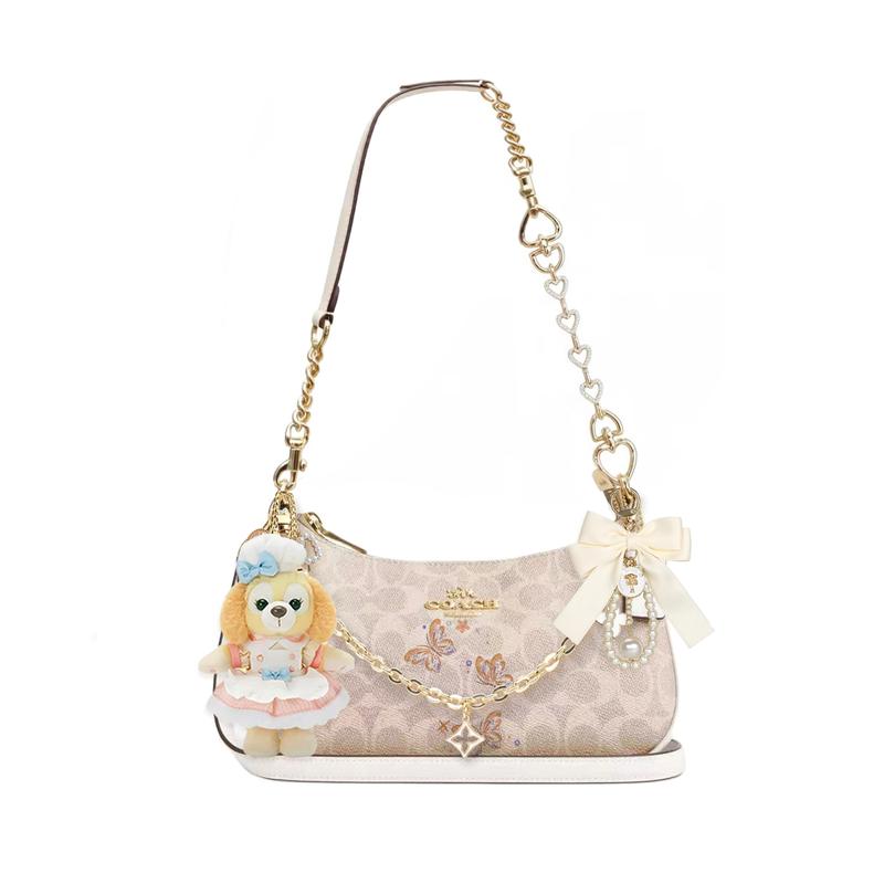 

COACH shoulder bag [Customized bag] Teri 24 classic presbyopic Logo zipper closure, pendant, scarf, bow, printing, extension Zhiqinghuan basic model білий