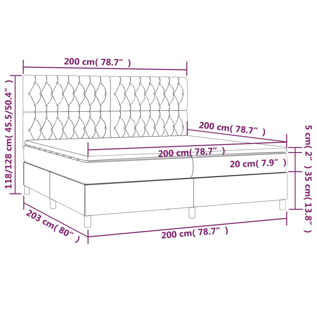 Box Spring Bed with Mattress Light Grey 200 x 200 cm Fabric