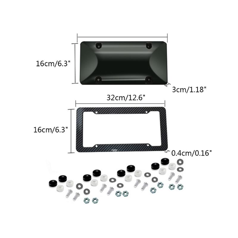 Carbon Fiber License Plate Frames Heavy Duty Car Auto Tag Holder Cover Rattle-Proof Front and Rear Plate Mounting Kit