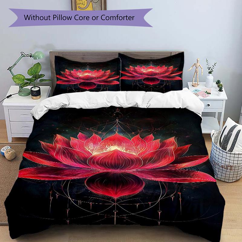 3pc Lotus Mandala Cover Set - 1 Quilt Cover + 2 Pillowcases, All Seasons Bedroom Setting, Perfect for Home031