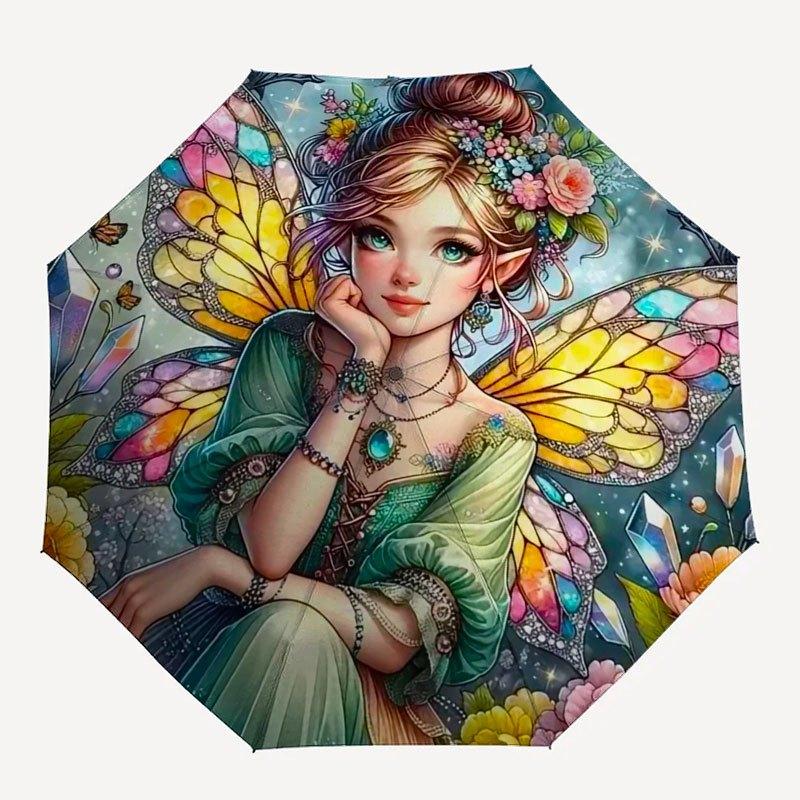 Enchanted Fairy Wings Fantasy Art PrintUmbrella with Cute Design,Portable 3-Fold Compact Umbrella for Men&Women,Valentine's Day Mother's Day