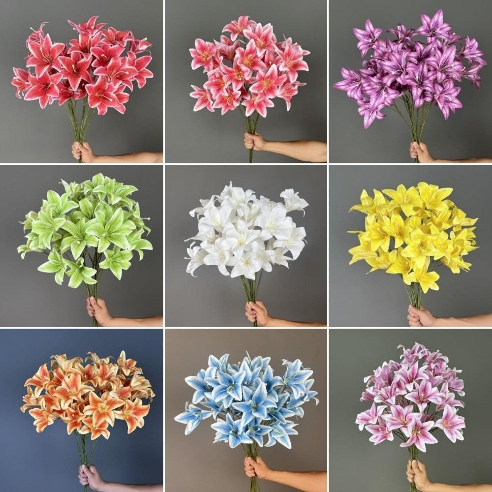 Fashion 3 Heads Artificial Lilis DIY Flower Realistic Fake Flowers Multicolor Plastic Flower Bouquet Home Decoration