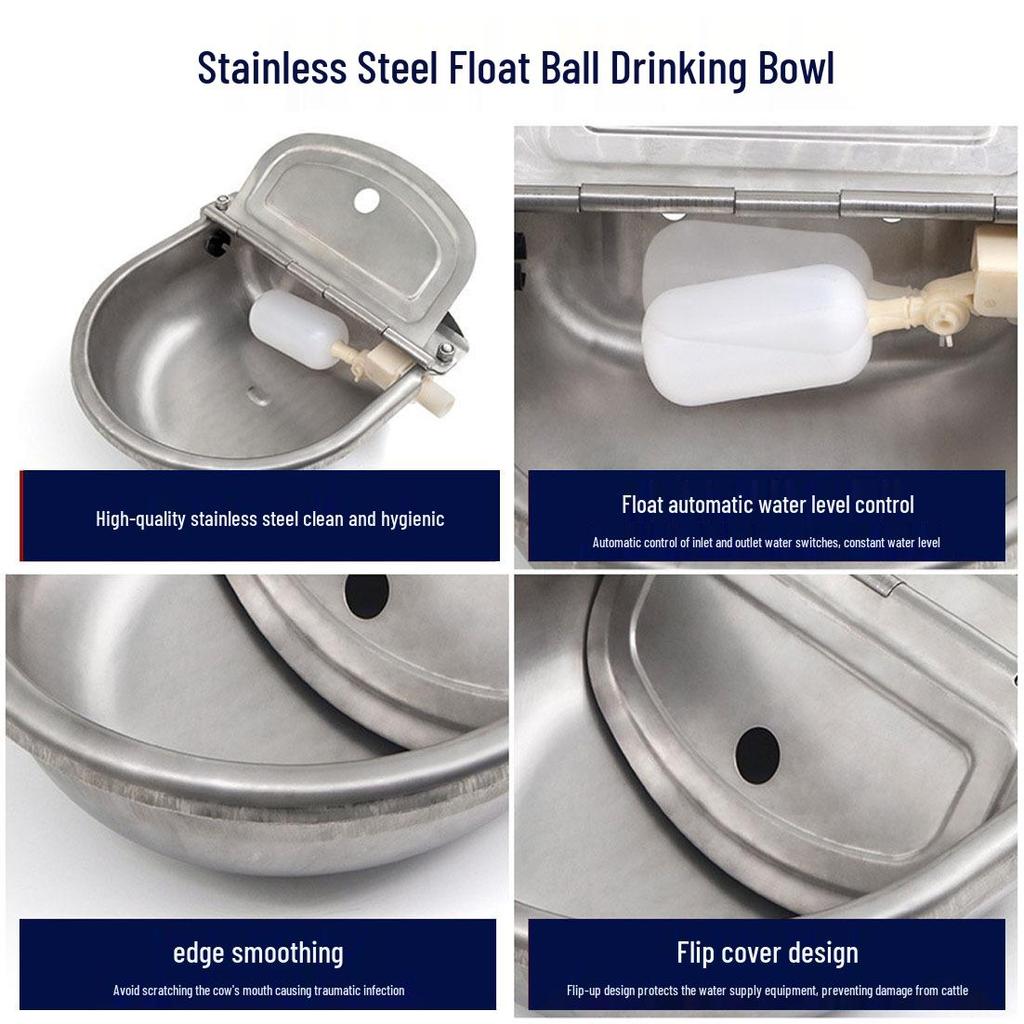 Aplicator Automat din Oțel Inoxidabil pentru Apă pentru Bovine, Cai și Ovine - Adăpător cu Flotor pentru Zootehnie