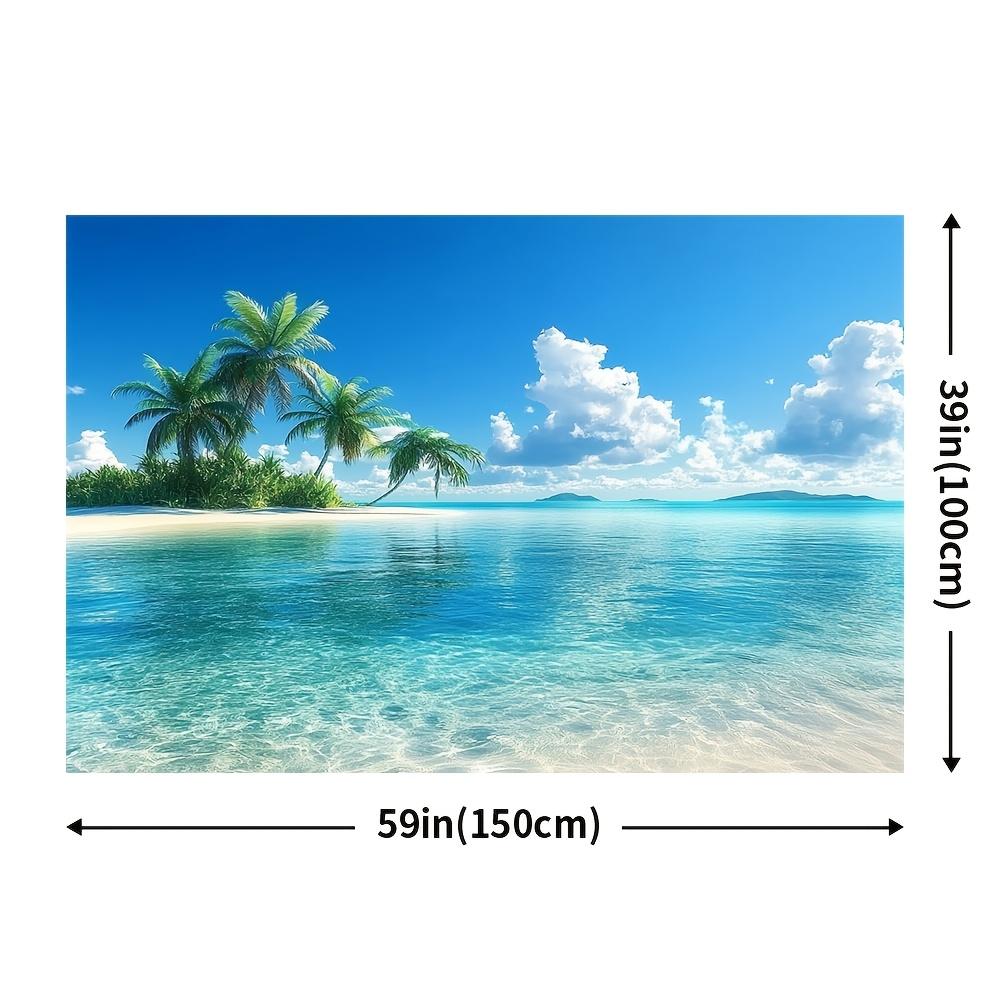 2D Flat Tropical Beach Palm Trees Ocean View Tapestry Summer Vacation Vibes Wall Art Relaxation Meditation Yoga Room Decor