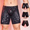 Men Faux Leather Underwear Mid-rise 3D U-convex Snake Leopard Print Shorts Panties Stretchy