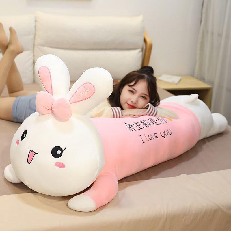 Plush Toy Girl Cute Lying Down Rabbit Soft Strip Sleeping Throw Pillow Children Doll Birthday