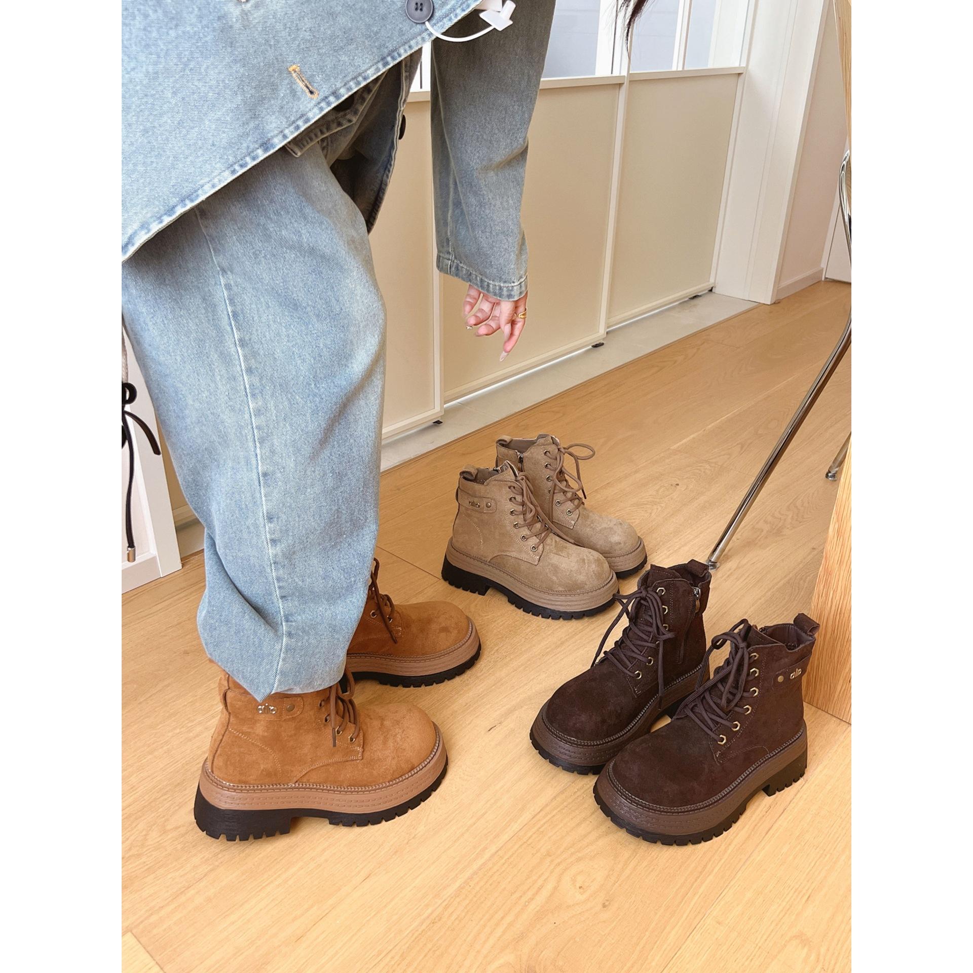 Maillard Brown Platform Martin Boots Women s Autumn Skinny Short Boots 35