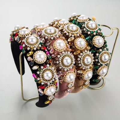Damen-Haarband, schwere Industrie, Perlenglas, Kristall, hochwertiges Stirnband, Fleece, breiter Rand, hoher Haarschmuck