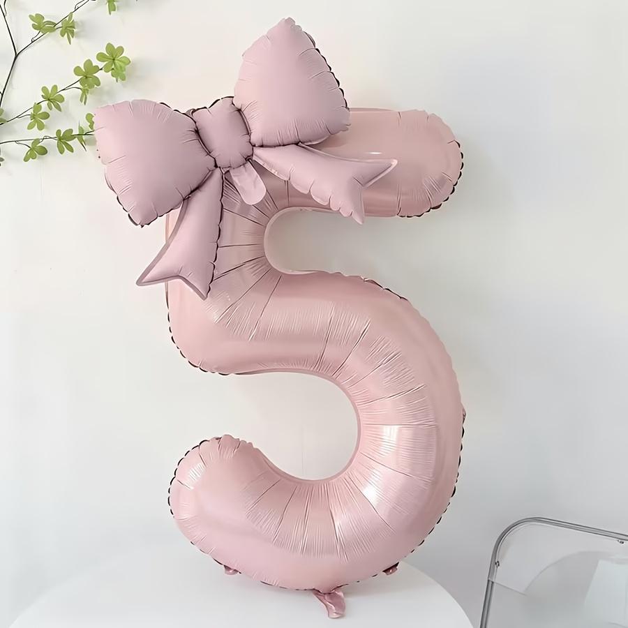 40 Inch Pink Aluminum Balloon with Number from 0 To 9 and Bow, Ideal for Birthday Party and Wedding Decorations for Girls
