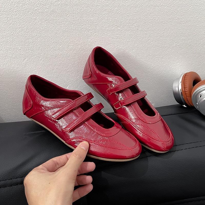 Sheepskin Silver Velcro Sports Mary Jane Shoes Versatile Round Head Casual Sneakers Women's Flat Ballet Training Shoes