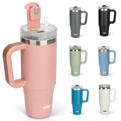 TYESO Tumbler Water Bottle Cold Insulated Stainless Steel Bottle Water Bottle with Straw Handle Mug Outdoor Vacuum Insulated Double Structure Wide