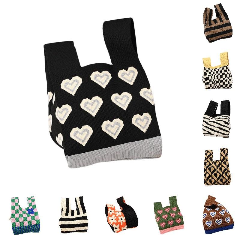 Durable Polyester Fabric Knitted Handheld Bag In 10 Colors For Women
