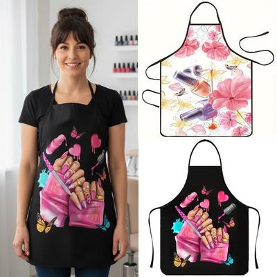 Creative Nail Polish Pattern Hairdresser Apron Waterproof Oilproof Cooking Baking Apron Bar Working Clothes For Woman Men