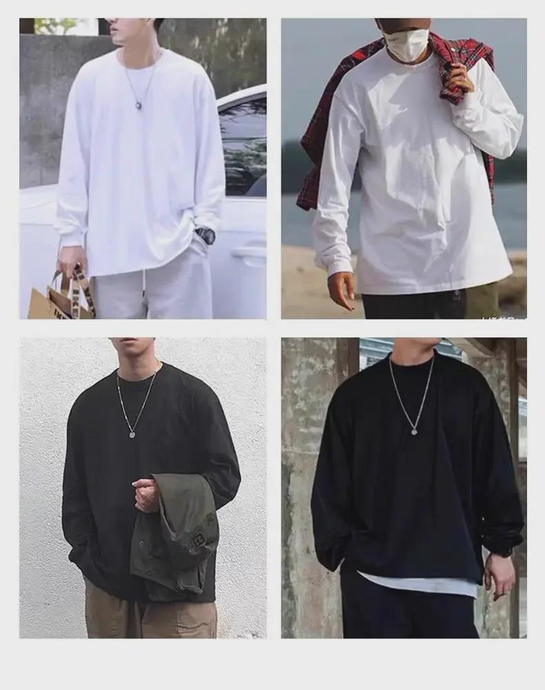 Schweres 500g Langarm-T-Shirt aus reiner Baumwolle für Herren, Braun – Perfekt für Paare im Frühling und Herbst