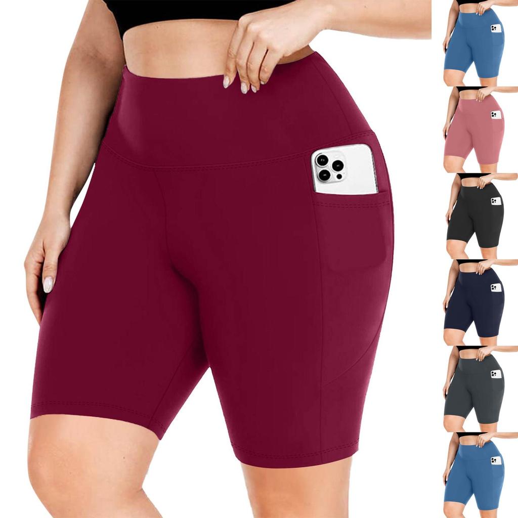 Women's Fashionable Casual Plus Size Pocketed Athletic Leggings With High Waist And Butt-Lifting Effect Cropped To Mid-Thigh Length
