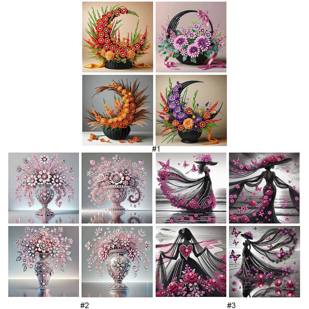 4pcs Partial Drill Special Shape Diamond Painting Kits 30x30cm Diamond Art Kits Crystal Rhinestone Paintings Home Wall Decor