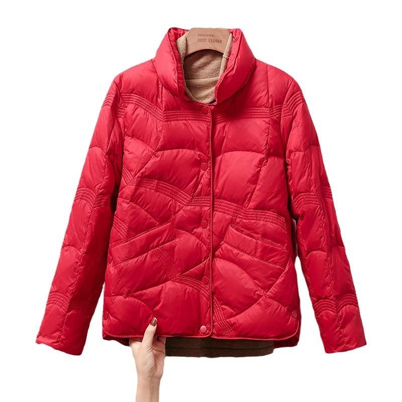 Women's down jacket jacket Pinghu autumn and winter new short light and thin auspicious cloud stand-up collar simple and hot-selling