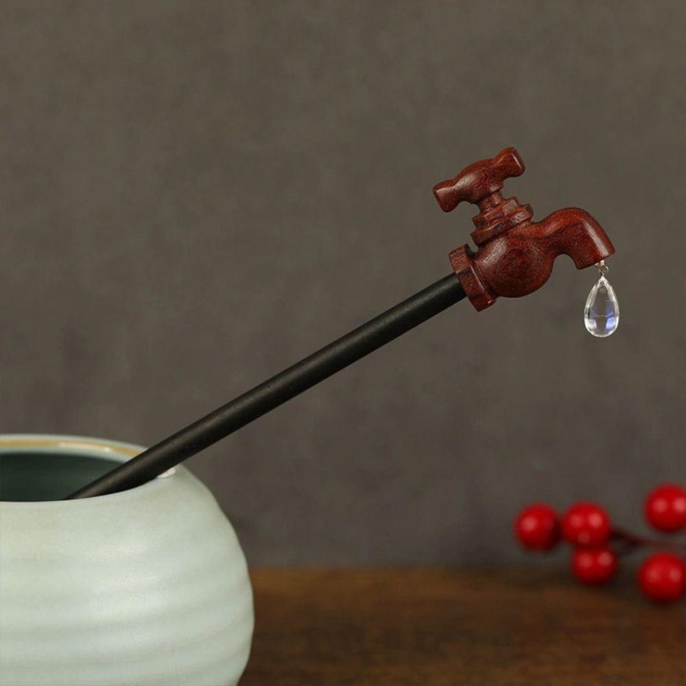 Water Drop Wood Faucet Shape Hair Stick Korean Style Creative Hairpin Vintage Funny Hair Fork  Lady