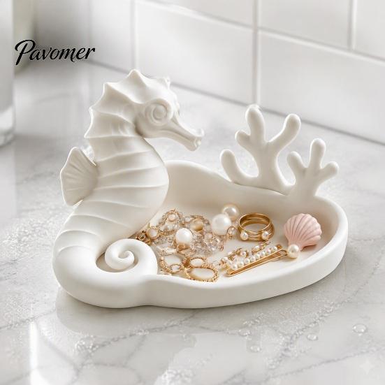 Gift for Jewelry Lovers Seahorse Coral Tray, 3D Printed Ocean Themed Ring Earring Cute Trinket Bowl Holder, Decorative Dish Vanity Table Desktop